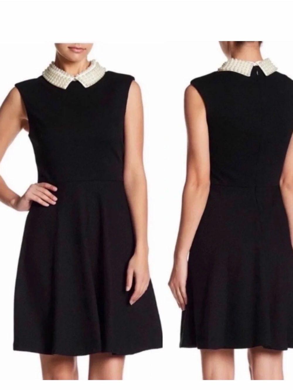 Betsey Johnson Black Sleeveless Dress with Pearl Peter Pan Collar Sz 12